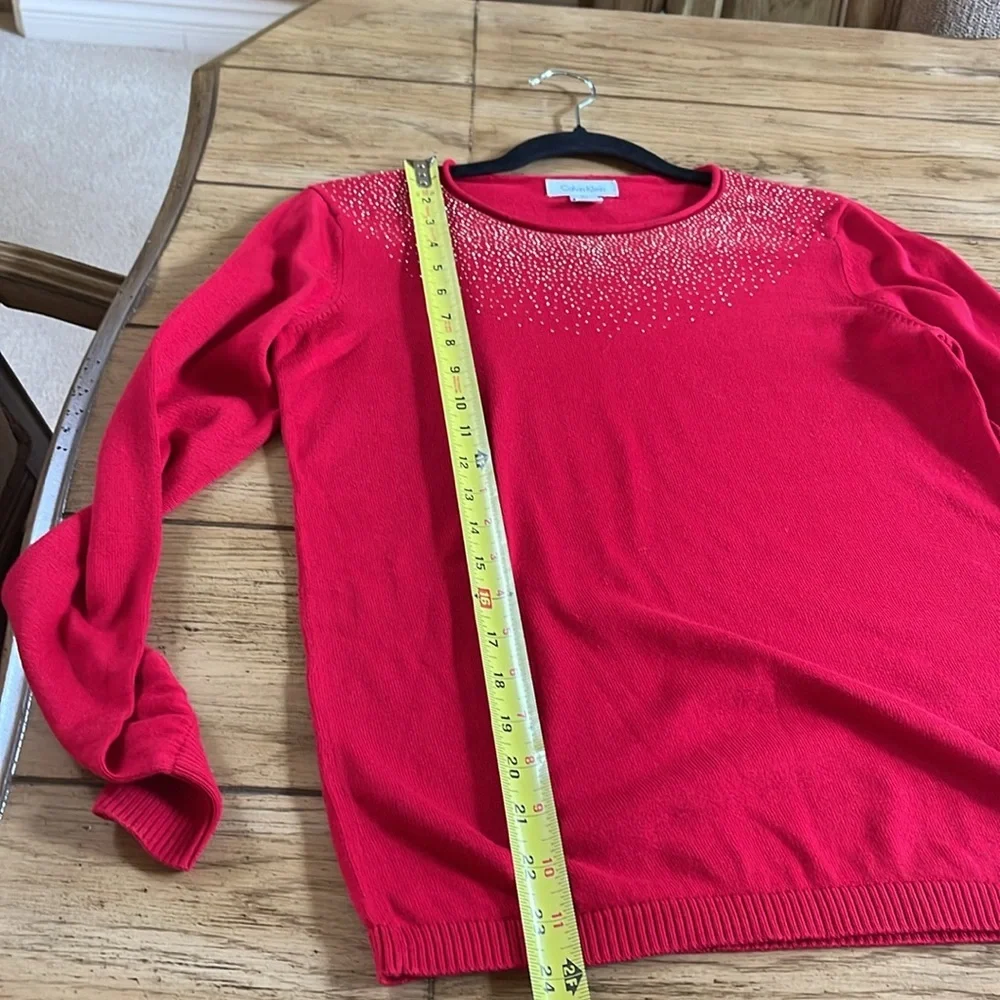 Calvin Klein Gold Stud Embellished Sweater in Red - Picture 12 of 14
